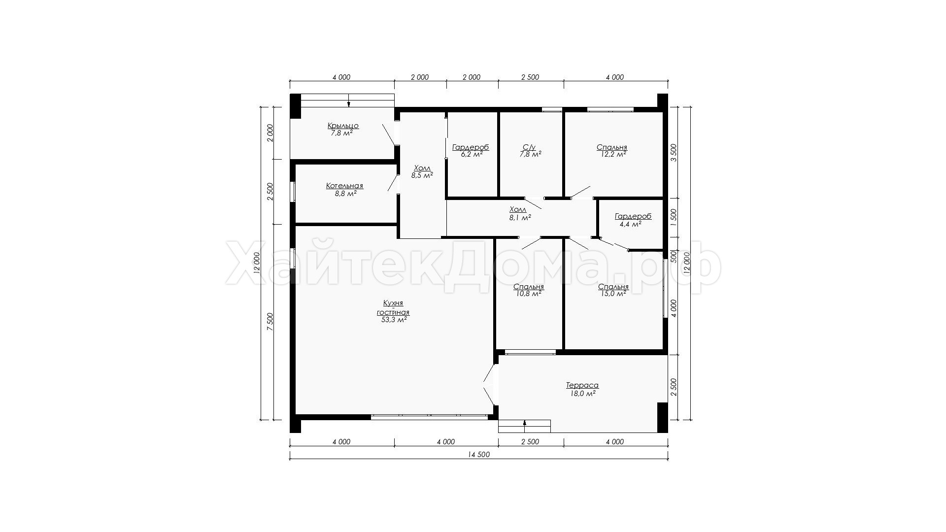 Планировка – Одноэтажный дом хай-тек 161 м²