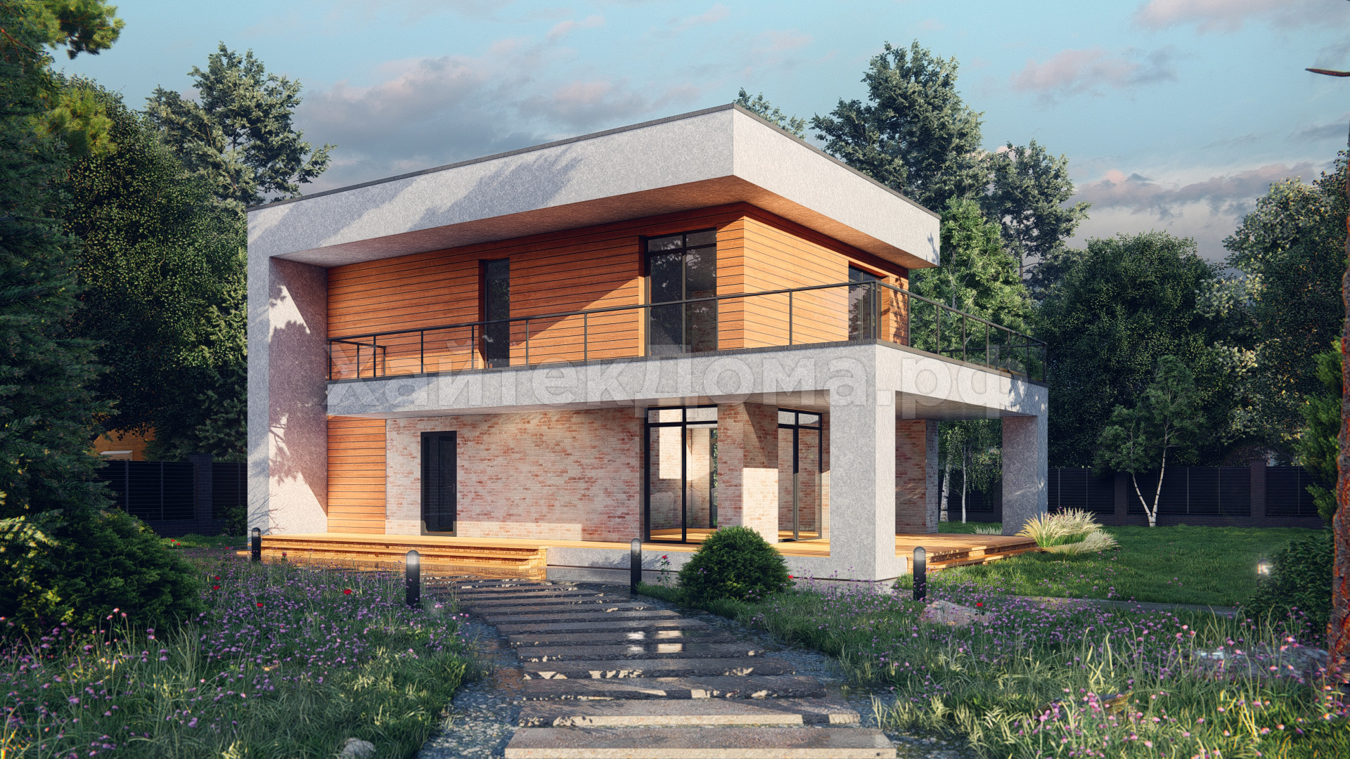 Двухэтажный дом хай-тек 206 м² с террасой и балконом