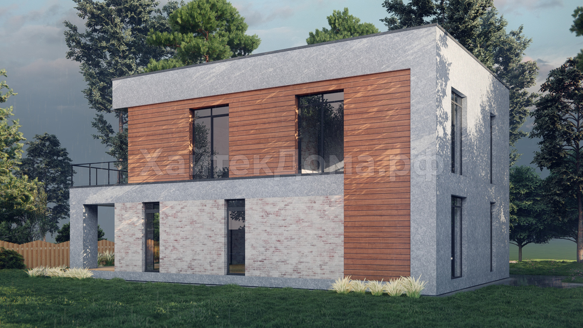 Двухэтажный дом хай-тек 206 м² с террасой и балконом