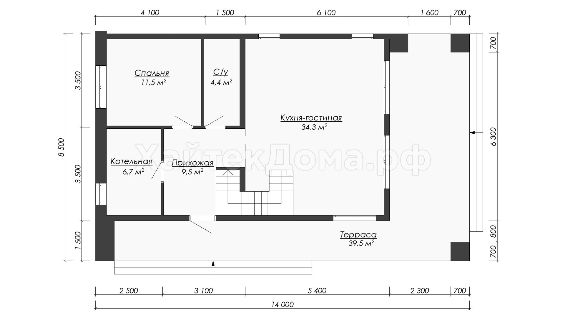 Планировка 1 этажа – Двухэтажный дом хай-тек 206 м²