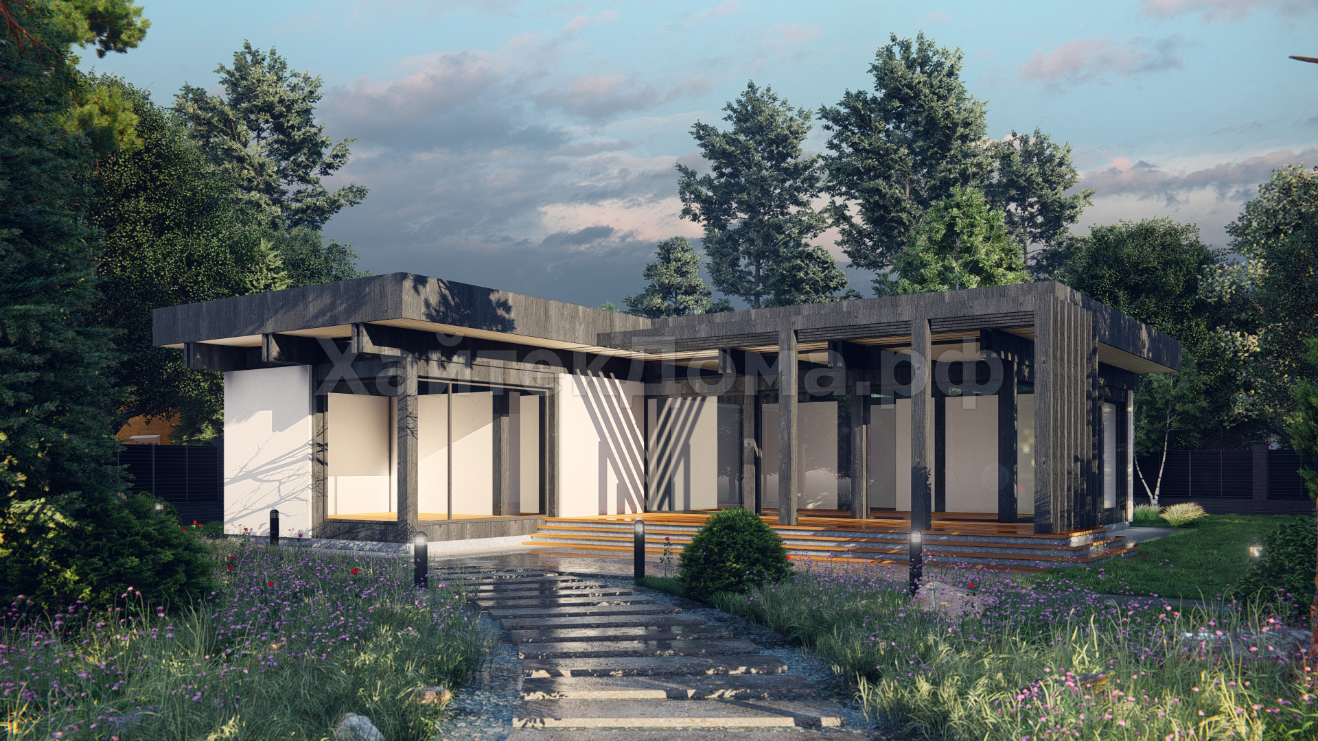Дом хай-тек 185 м² для семьи с террасой