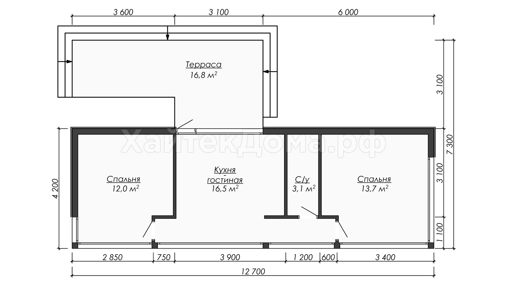 Планировка – Компактный дом хай-тек 62 м²